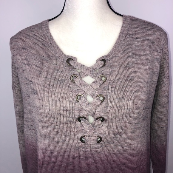 American Eagle Ombre Criss Cross Lace Up Sweater Size Medium Color Purple - Picture 3 of 8